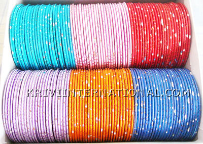 KKLK01006 12 dozen metallic bangles with mirror work in 6 different colours