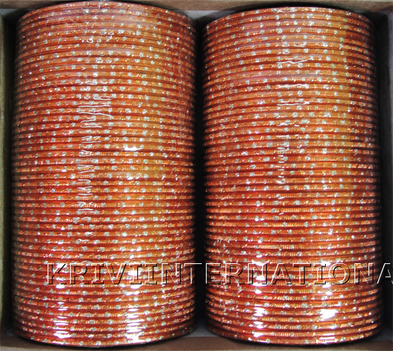 KKLL09B01 8 Dozen Orange Metallic Bangles with Glitter Handiwork