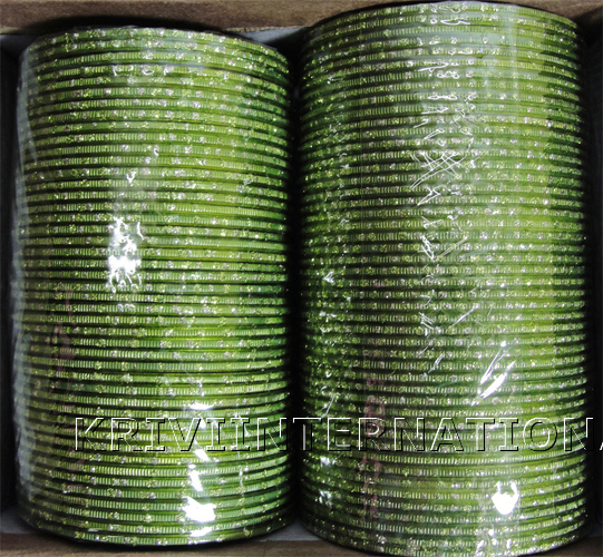 KKLL09F01 8 Dozen Green Metallic Bangles with Glitter Handiwork
