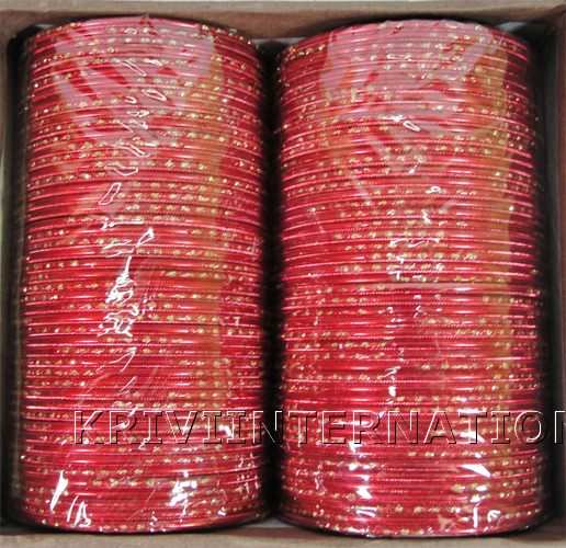 KKLL09F03 8 Dozen Red Metallic Bangles with Glitter Handiwork