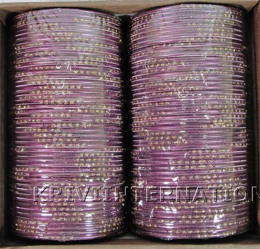 KKLL09H03 8 Dozen Purple Metallic Bangles with Glitter Handiwork