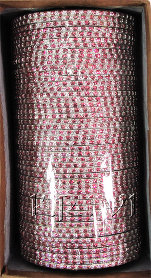 KKLL10A05 4 Dozen Pink Metal Bangles Choori with Glitter Handiwork