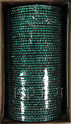 KKLL10B07 4 Dozen Green Metal Bangles Choori with Glitter Handiwork