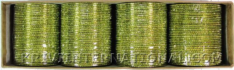 KKLL10C02 12 Dozen Green Metallic Bangles Choori with Glitter Handiwork