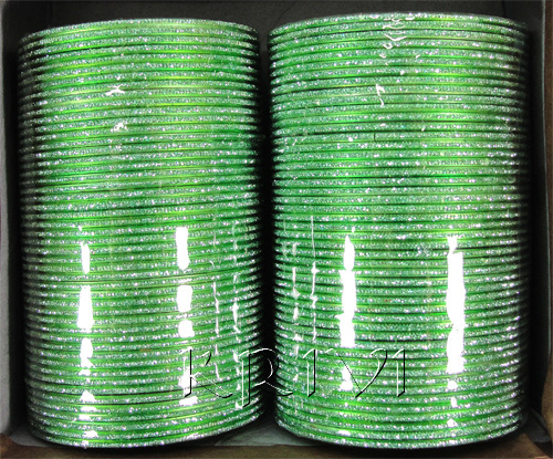 KKLL10G03 8 Dozen Green Metal Bangles Choori with Glitter Handiwork