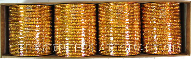 KKLL10I02 12 Dozen Golden Metallic Bangles Choori with Glitter Handiwork