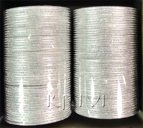 KKLL10J03 8 Dozen Silver Metal Bangles Choori with Glitter Handiwork