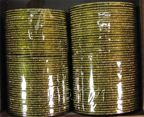 KKLL10O03 8 Dozen Green Metal Bangles Choori with Glitter Handiwork