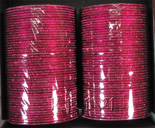 KKLL10R03 8 Dozen Pink Metal Bangles Choori with Glitter Handiwork