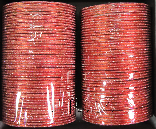 KKLL10S03 8 Dozen Pink Metal Bangles Choori with Glitter Handiwork