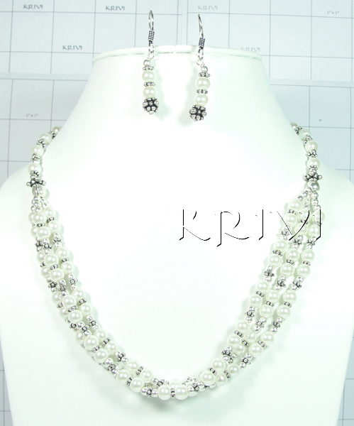 KNLL09002 White Metal Jewelry Necklace Earring set