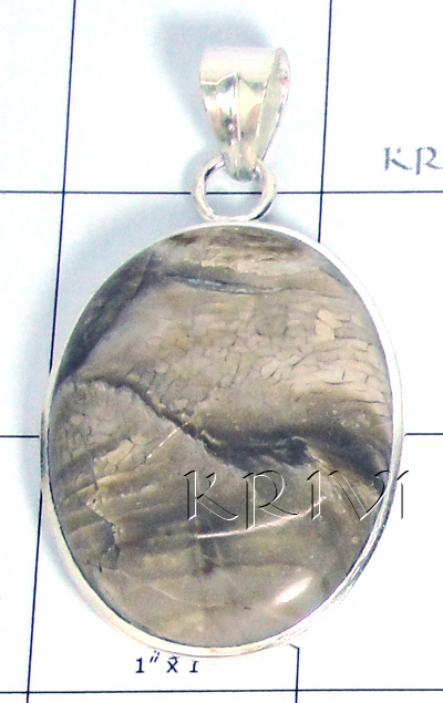 KPLL09143 Exclusive White Metal Petrifywood Pendant