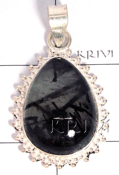 KPLL09168 Wholesale German Silver Black Rutil Pendant