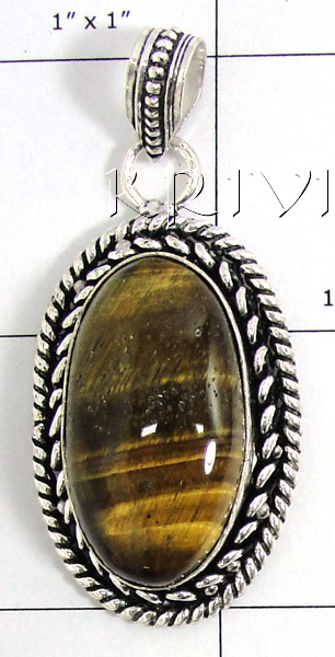 KPLL09192 German Silver Tiger Eye Gemstone Pendant