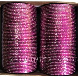 KKLL09C01 8 Dozen Pink Metallic Bangles with Glitter Handiwork