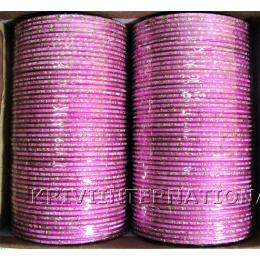 KKLL09G01 8 Dozen Pink Metallic Bangles with Glitter Handiwork