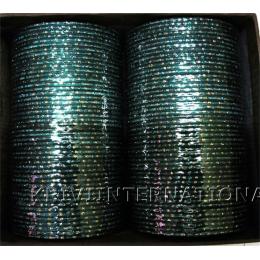KKLL09H01 8 Dozen Green Metallic Bangles with Glitter Handiwork