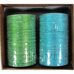 KKLL10A03 8 Dozen Green & Blue Metal Bangles Choori with Glitter Handiwork
