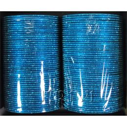 KKLL10N03 8 Dozen Blue Metal Bangles Choori with Glitter Handiwork