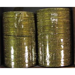 KKLL10O03 8 Dozen Green Metal Bangles Choori with Glitter Handiwork
