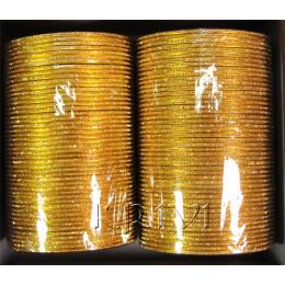KKLL10Q03 8 Dozen Golden Metal Bangles Choori with Glitter Handiwork