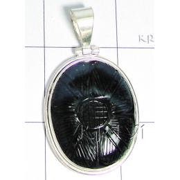 KPLL09036 Latest White Metal Carved Onyx Pendant