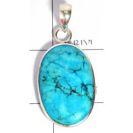 KPLL09169 Genuine White Metal Blue Turquoise Pendant