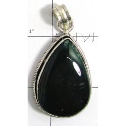 KPLL09185 White Metal Jewelry Green Jade Pendant