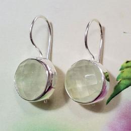 SAEMK08004 Gorgeous Green Prehnite Silver Cut Gemstone Plain setting Earring