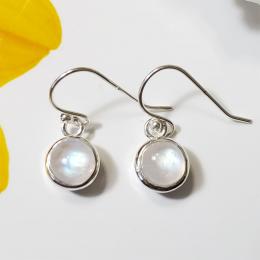 SAEMK08063 New Collection Rainbow Moonstone Cab Plain Design Earrings 925 Sterling Silver