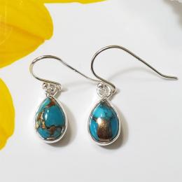 SAEMK08065 Gorgeous Blue Copper Turquoise Cab Gemstone Earrings 925 Silver Plain Setting