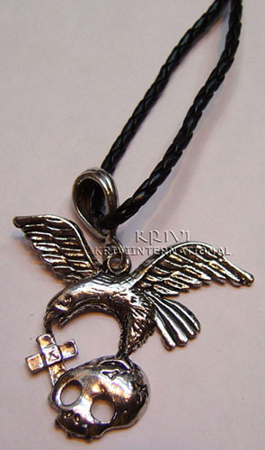 KPKQ08002 Oxidised Eagle Pendant With Black Thread