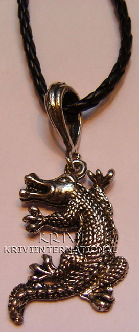 KPKQ08004 Oxidised Dragon Pendant With Black Thread