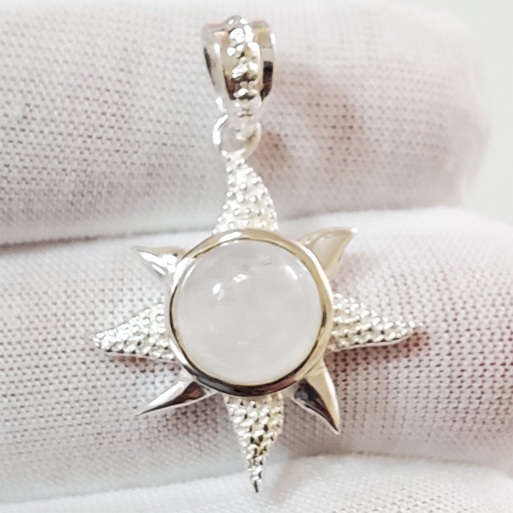 PD16221 Rough Rainbow Moonstone Pendant 1 3/4 925 Sterling Silver