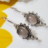 SAEMK08025 Natural Cabochon Gemstones Handmade Fashion Rose Quartz Earrings 925 Sterling