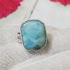 SARMK08063 Adjustable Solid 925 Sterling Silver Larimar Plain Design Ring With Cab Gemstone