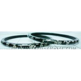 KKLK01032 Pair of black acrylic bangles with inlined fabric handiwork.