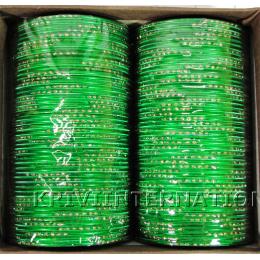 KKLL09I03 8 Dozen Green Metallic Bangles with Glitter Handiwork