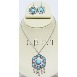 KNKS01015 Black Metal Turquoise Color Stone Necklace set