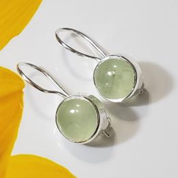 SAEMK08005 925 Sterling Silver Plain Setting Green Prehnite Earrings Cab Gemstone