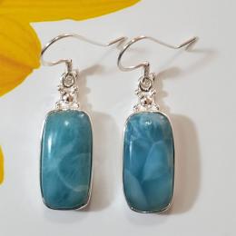 SAEMK08008 Sterling Silver Exclusive Blue Cab Larimar Gemstone Earring