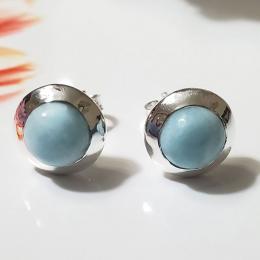 SAEMK08010 Sterling Silver Cab Larimar Gemstone Plain Stud Handmade Earring