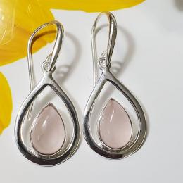 SAEMK08023 Natural Gemstone Rose Quartz Handmade Earrings 925 Sterling Silver