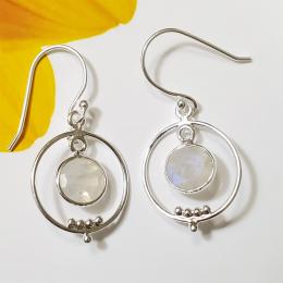 SAEMK08053 925 Sterling Silver Faceted Moonstone Cut Gemstone Pretty Design Earrings