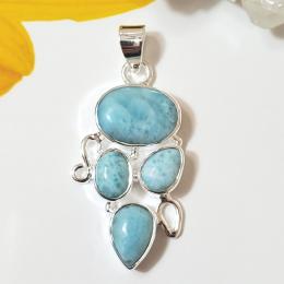 SAPMK08016 Solid 925 Silver Natural Blue Larimar Gemstone Handmade Pendant