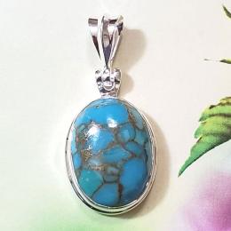 SAPMK08022 Blue Copper Turquoise Plain Setting Sterling Silver Pendants