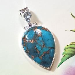 SAPMK08025 Designer Two Stone Blue Copper Turquoise & Topaz Sterling Silver Pendants