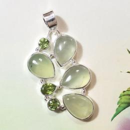 SAPMK08026 Sterling Silver Designer Prehnite Pendant Cab & Cut Gemstone