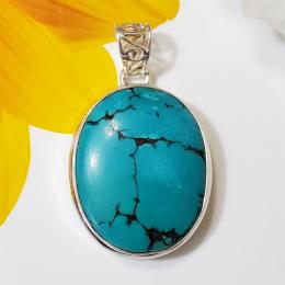 SAPMK08060 Natural Gemstone Big Turquoise Handmade Pendant 925 Sterling Silver