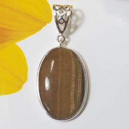 SAPMK08066 925 Sterling Silver Bezal Pendants With Tiger Eye Gemstone